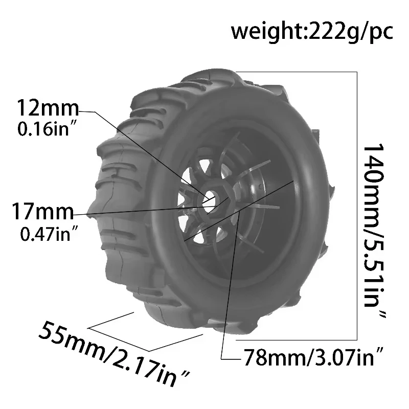 17mm Hex Sand Snow RC Tires, Short Course Truck Tyres for 1/7 1/8 traxxas ARRMA Senton UDR Mojave Vkar Atom DF7 DB8