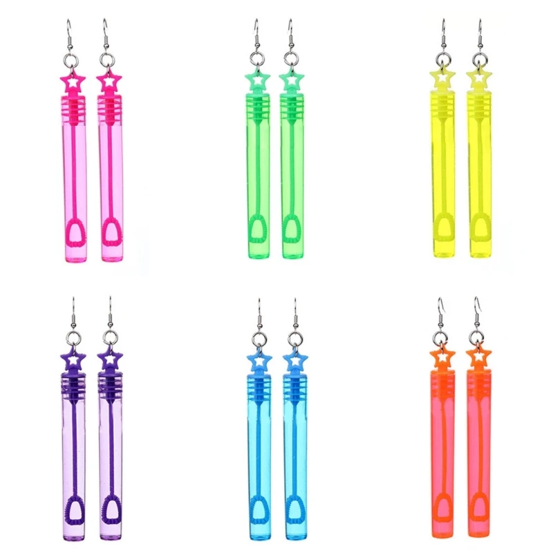 Bubble Blower Earrings Five-Pointed Star and Mini Test Tube Ear Pendants Decor