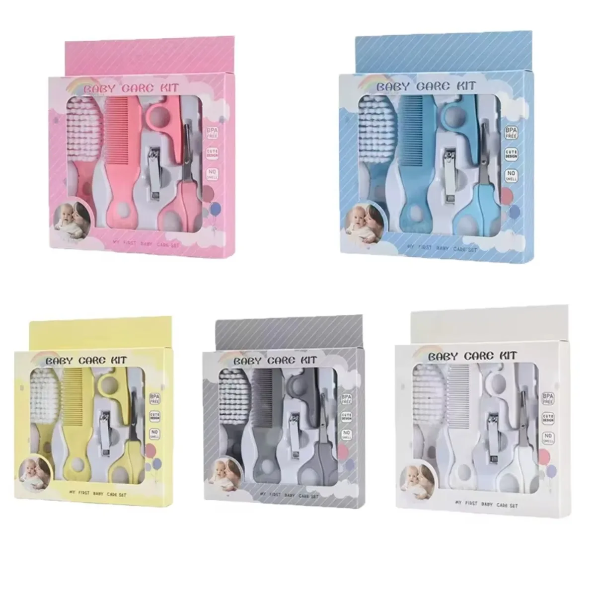 Kit de Cuidados para Bebês, Conjunto de Higiene Infantil, Livre de BPA, Design Fofo, Pente, Escova, Cortador de Unhas, Tesoura, Ferramentas Seguras para Recém-Nascidos e Bebês