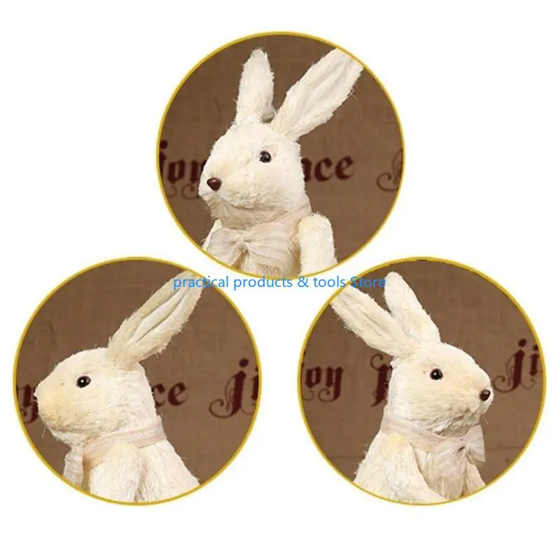 77JB Easter Straw Bowknot Bunny مع جزر سلة الأرنب الاصطناعي ل DOL