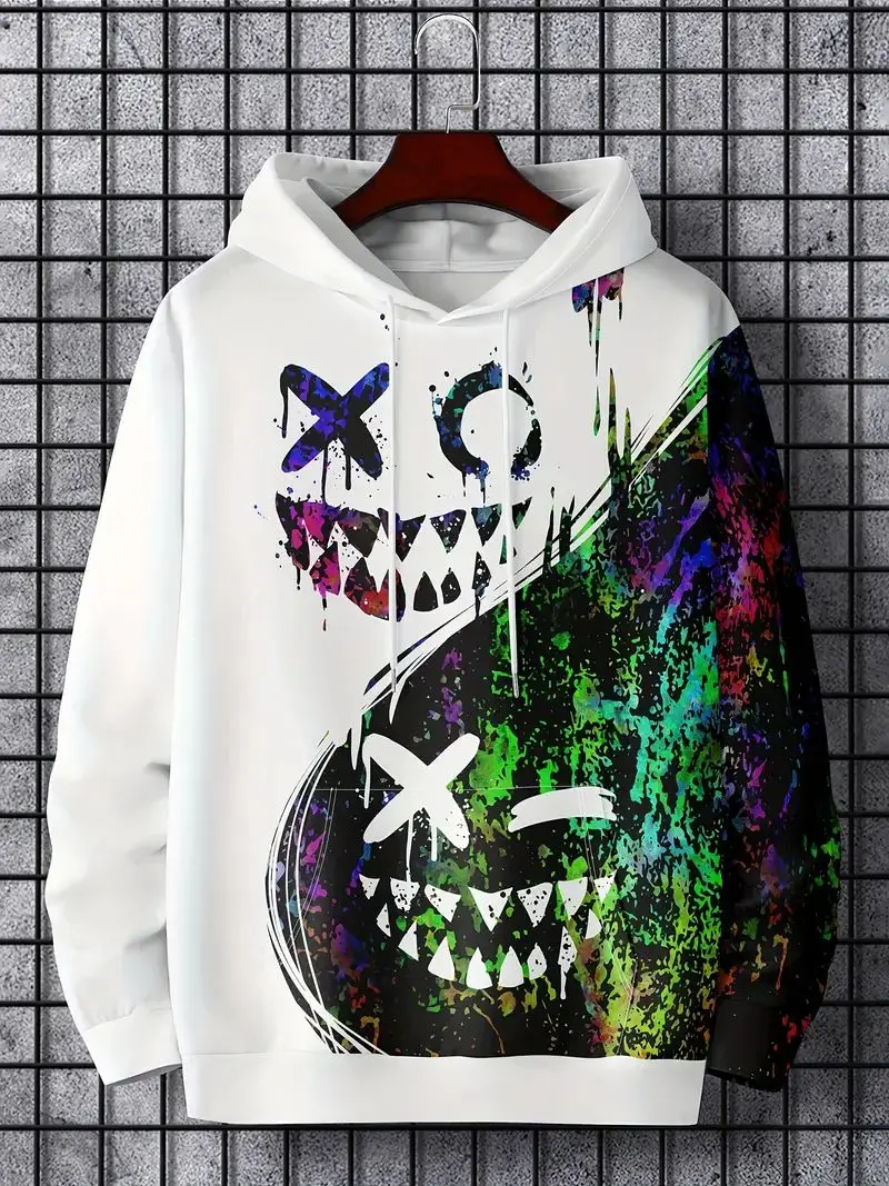 Creative print hoodie, men's casual graphic design hoodie with kangaroo pockets, suitable for winter and autumn as a gift