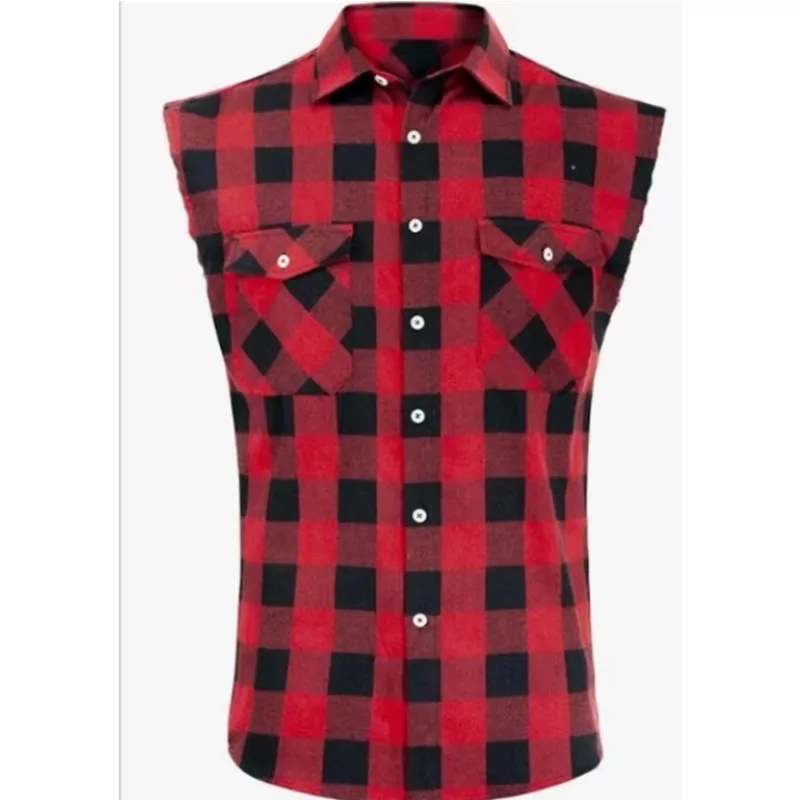 

Men's Sleeveless Plaid Front Shirt Beach Cool Tops Baroque Short Sleeve Printed Button Clothing Casual Fashion Blouse