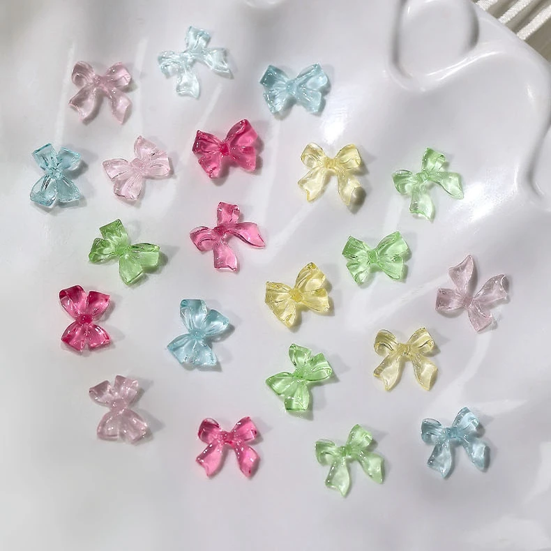 100 Uds. Lazos de cinta de gelatina para decoración de uñas, abalorio 3D colorido transparente con lazo de caramelo, decoración de uñas de verano DIY, piezas de decoración de uñas de Corea