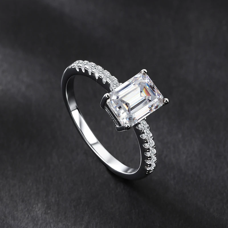 Adjustable Emerald Cut Ring with Moissanite Gemstone S925 Sterling Silver Diamond Tester Approved Sparkling 18K Gold Men's Ring