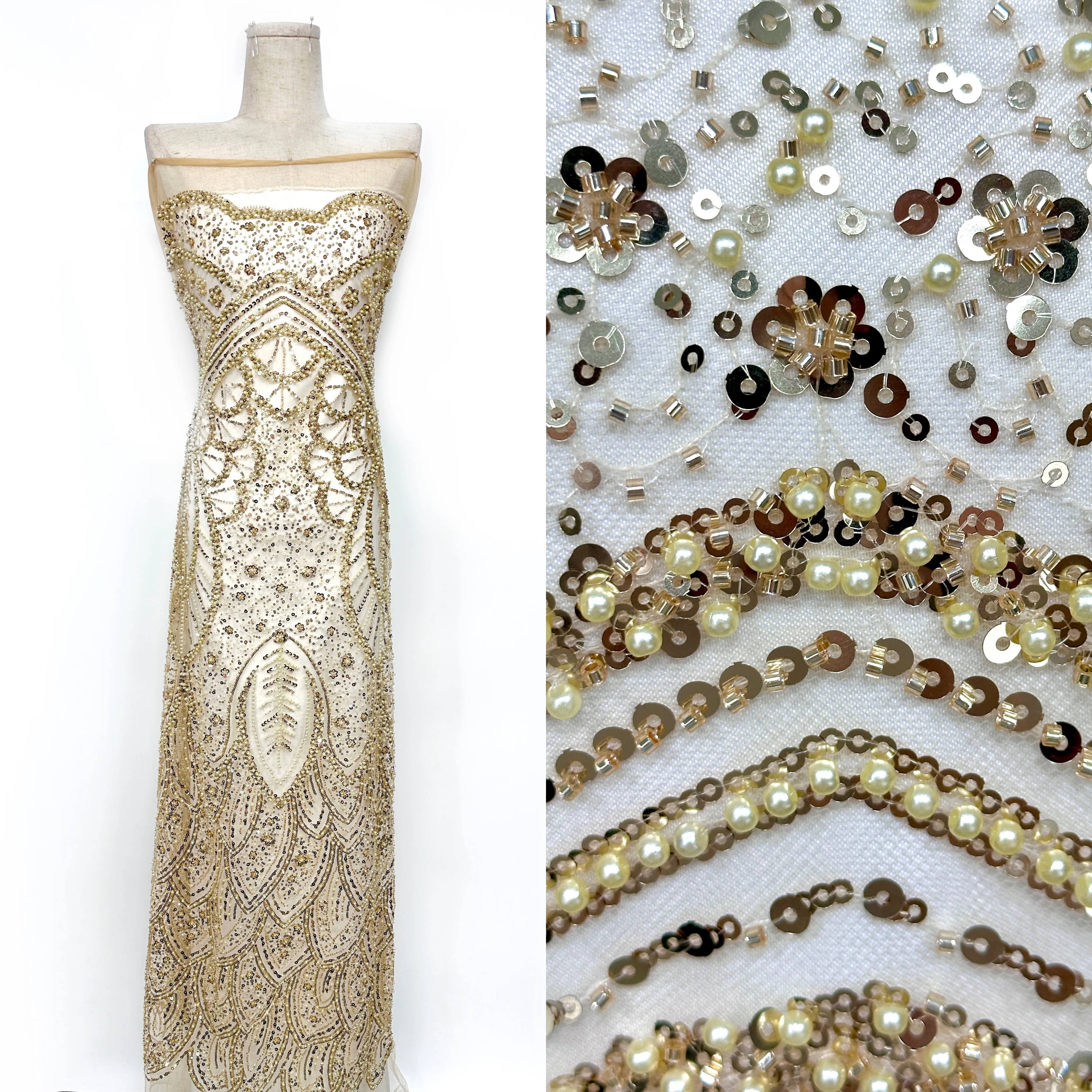 Luxury European Bridal Lace Fabric with African Beads And Sequins for Nigerian Wedding Groom Party French Lace Elegant Style