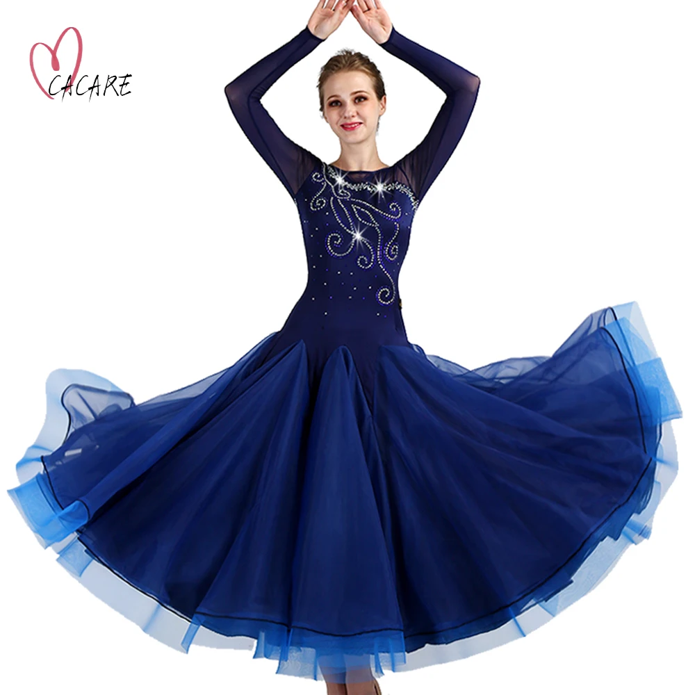 Xưởng Balo Đầm Tùy Chỉnh Cuộc Thi Nhảy Đầm Chuẩn Nhảy Đầm Waltz Ren D0442 Sheer Viền Lưới Nữ Tay