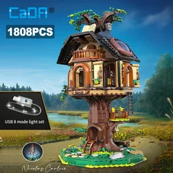 1808 Pcs Cada Forest Tree House Library Architecture Building Blocks City MOC LED Light Friends Home Decoration Bricks Toys Gift