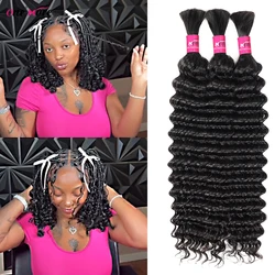 One More Human Braiding Hair for Boho Braids Bulk Human Braiding Hair for Box Braids Hair No Weft Deep Wave Human Hair Extension