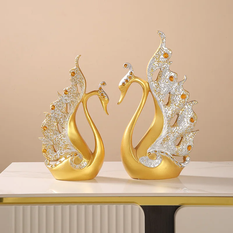 Modern Simple High-End Inlaid Diamond Couple Swan Resin Ornament Living Room Soft Decoration Entrance Creative Home Wedding Room