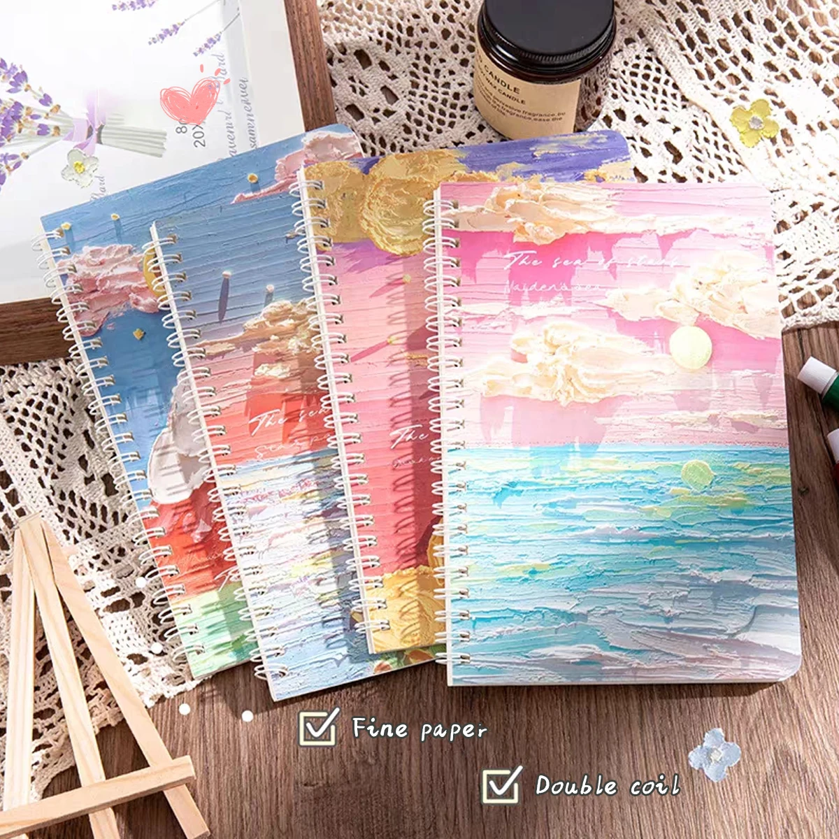 4Pcs A5 Oil Painting Cover Coil Lined Notebook Set Cute Books Kawaii Korean Stationery School Office Supplies for Students