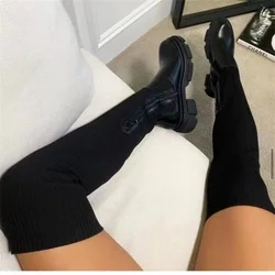 Women's Boots Plus Sizes 43 Knee High Boots Slim Winter Plus Velvet Stretch Boots Round Toe Shoe Woman boots