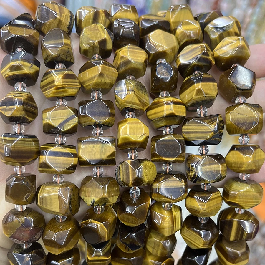 Natural Yellow Tiger's Eye Stone Conformal Section Irregular Faceted Loose For Jewelry Making DIY Necklace Bracelet 15''12-15mm