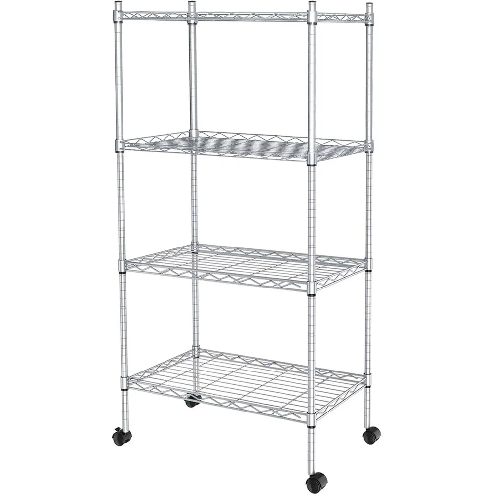 Wire Shelving Unit, 4-Tier Heavy Duty Height Adjustable Rolling Metal Shelves for Storage, 440 lbs Capacity