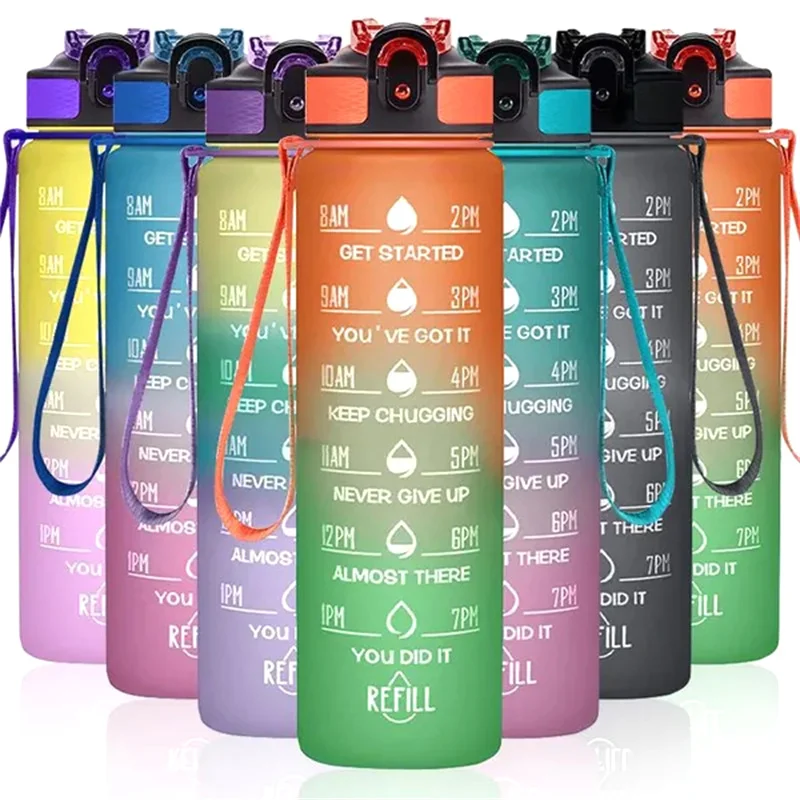 1000ML Bounce Kettle Gradual Change Color Water Bottle Portable Graduated Straw TRITAN Sports Cup