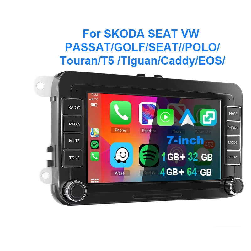Autoradio ESSGOO Android 15 7 Inch voor VW Golf 5 6 Passat Polo 6R Touran Tiguan Caddy EOS Jetta Seat Skoda met Draadloze Carplay Android Auto GPS Navigatie RDS FM Bluetooth WIFI Stuurwielbediening - afbeelding 2
