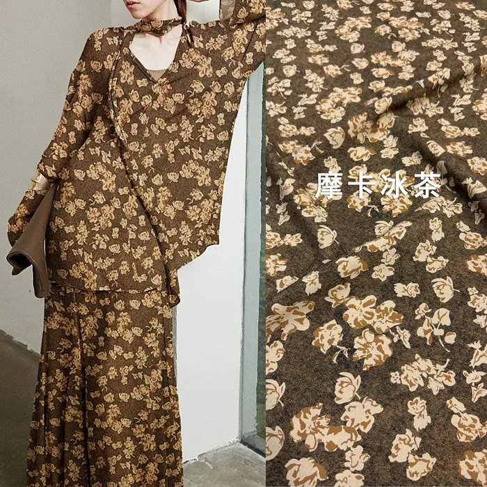 French Ditsy Floral Print Silk Stretch Crepe De Chine Fabric Mulberry Silk Material for Dresses blouse