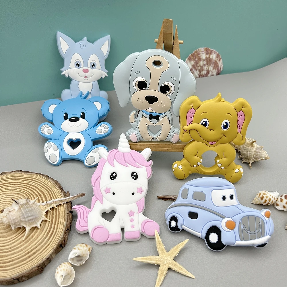 1PC 베이비 푸드 그라드 안전 실리콘 동물 Teether 젖꼭지 체인 DIY 액세서리 유아 씹는 젖니가 남 장난감 Kawaii 선물