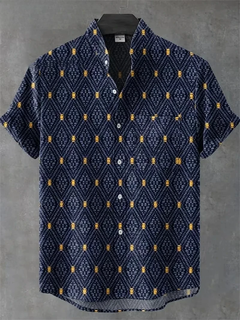 Vintage قميص رجالي ثلاثية الأبعاد قميص مطبوع الرجال عادية قصيرة الأكمام قمة عصرية الرجال التلبيب زر قميص الرجال تي شيرت البوليستر #2