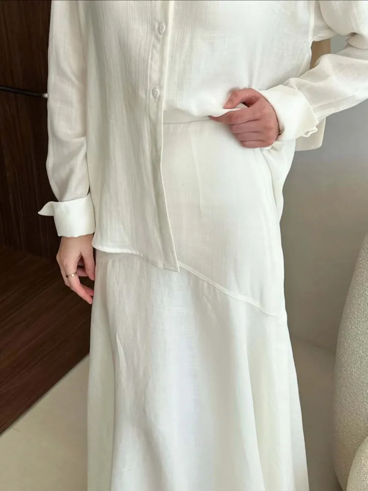 BJTZ Fashionable Loose Long Sleeved Shirt Slim Fit Skirt Two-piece Set For Women 2025 Spring Summer New Casual Solid Color Sets image 6