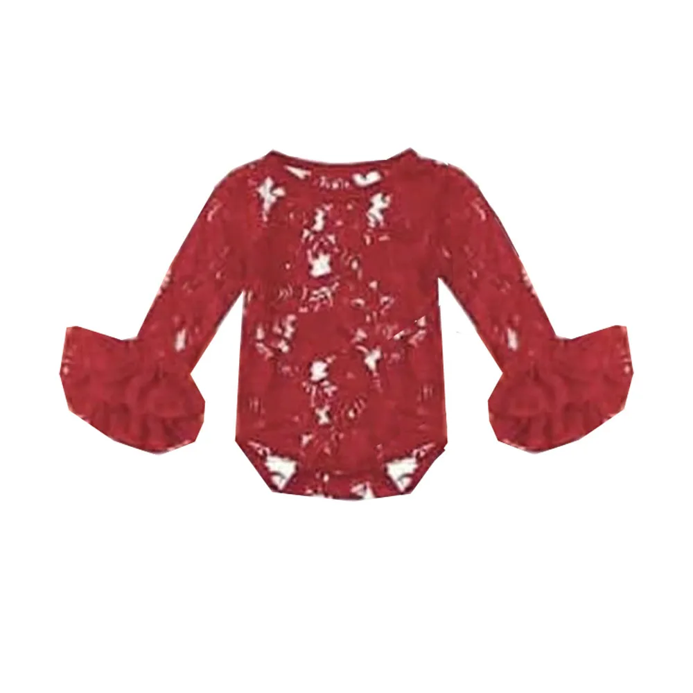 

Baby Girl Lace Ruffle Long Sleeve Bodysuit Floral Lace Romper Infant Newborn Boho lace Romper Custom Color