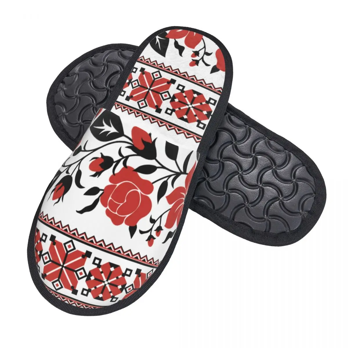 Custom Print With Red Rose And Mallow Ukrainian Traditional Embroidery House Slippers Foam Vyshyvanka Slip On Spa Slipper Shoes