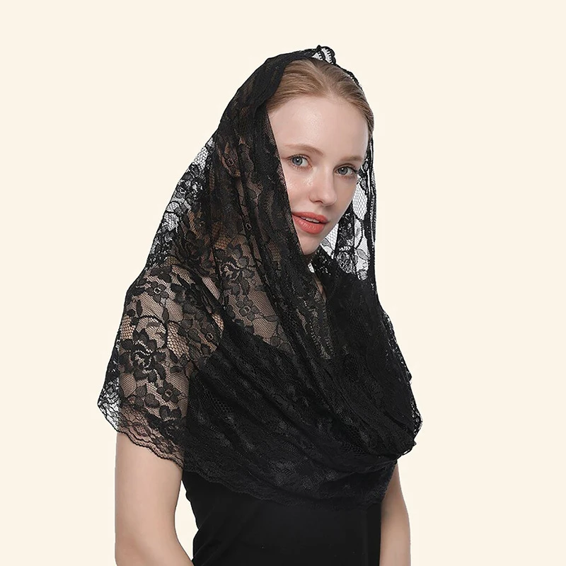 2023 NEW Lace Flower Scarf Round Bandana Church Shawl with Fringes Embroidered Floral Scarves Muslim Head Wraps Wedding Shawls