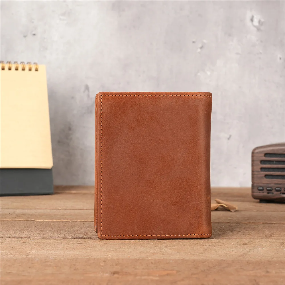 53030Genuine Leather Retro Thick Cowhide Wallet Short Multiple Card Slot Card Bag Zipper Crazy Horse Cowhide Wallet for Men