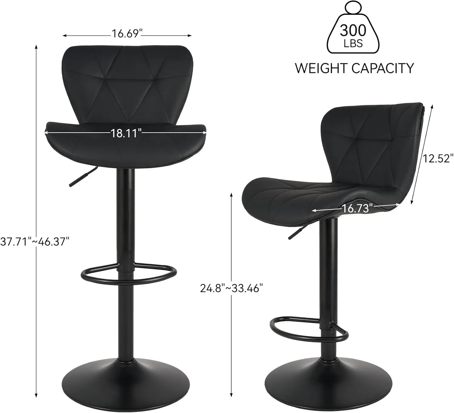 Modern Faux Leather Bar Stool, Swivel Counter Stools, banquetas ajustáveis com as costas, estofados, conjunto de 2