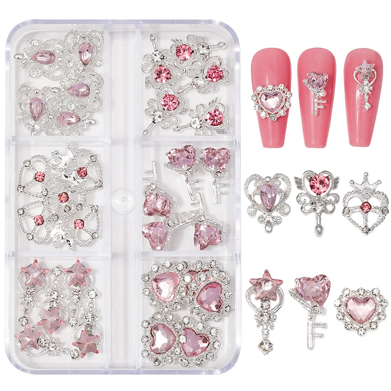 30 Stück Rosa Nagelcharms Legierung Strass 3D Stern Schmetterling Herz Kreuz Edelstein Nägel Kristall Diamant Nagelkunst Dekoration Zubehör
