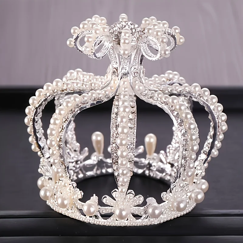 Luxury Silvery Gold Color Tiaras And Crown Simulated Pearls Crystal Rhinestone Diadems For Bride Women Wedding Hair Accessories image 2