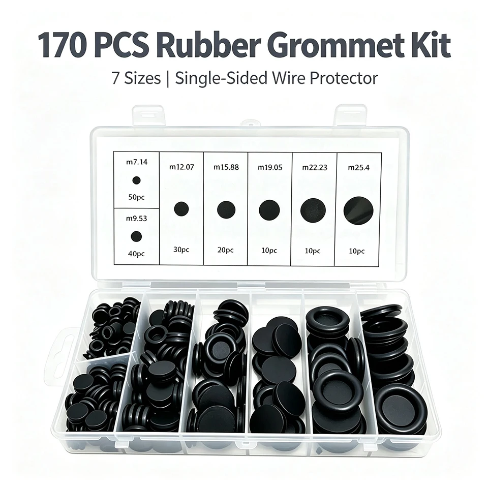 170PCS O-ring Rubber Grommet Assortment Kit Firewall Hole Plug Wire Gasket Set Cable Protector for Automotive Electrical PC DIY