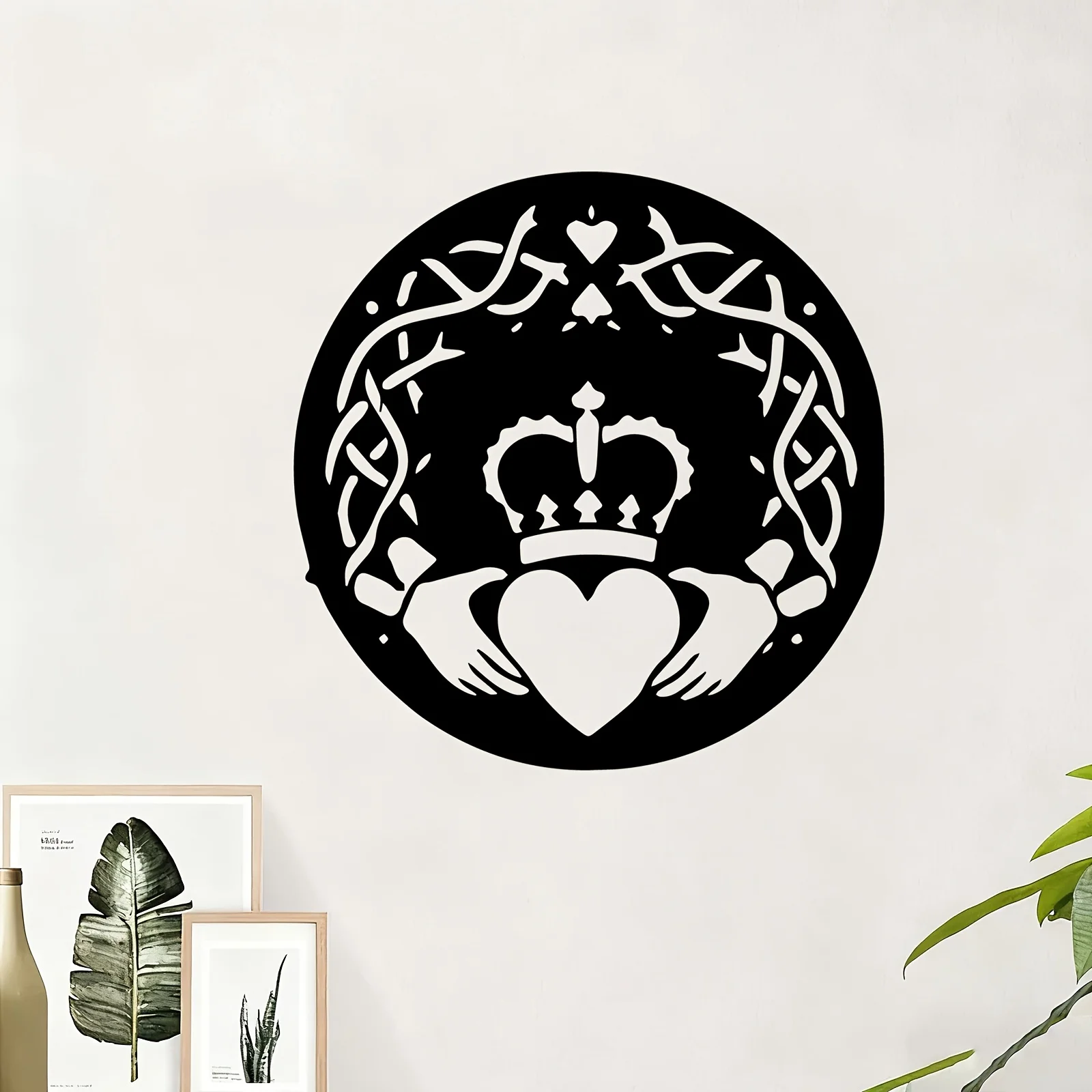 Celtic Claddagh Symbol Metal Wall Art, Powder Coated Iron Cultural Sculpture for Living Room Bedroom Entryway Decor
