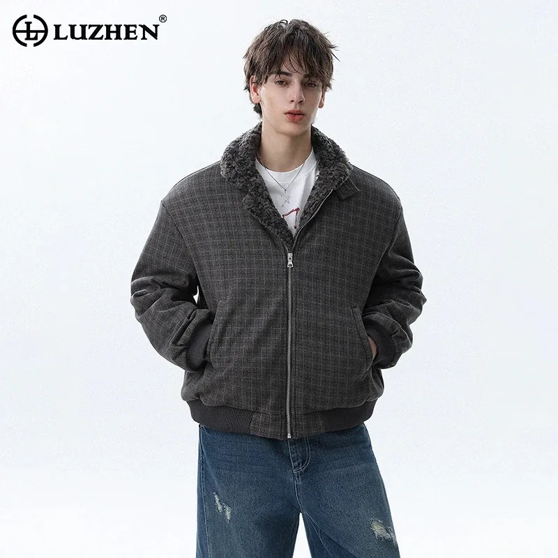 

LUZHEN 2025 New Stylish Plaid Printed Wool Liner Warm Stand Neck Padded Coat Men's Fashion Handsome Winter Casual Jacket JY5030