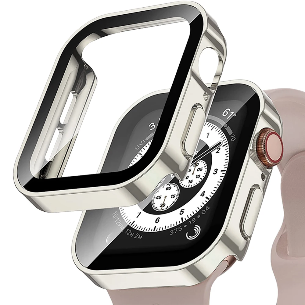 Waterproof Case for Apple Watch SE 9 8 7 6 4 44mm 40mm 45mm 41mm Straight Edge Screen Protector glass+Cover iWatch ultra 2 49mm
