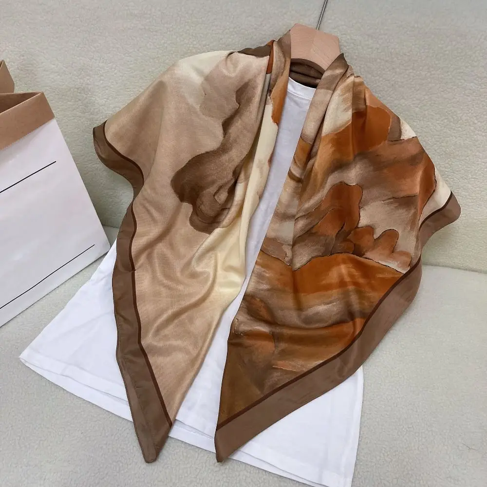 

110cm Large Square Headscarf Ink Wash Printing Sunscreen Shawl Head Neck Scarf All-match Beach Women Silk Scarf For Women