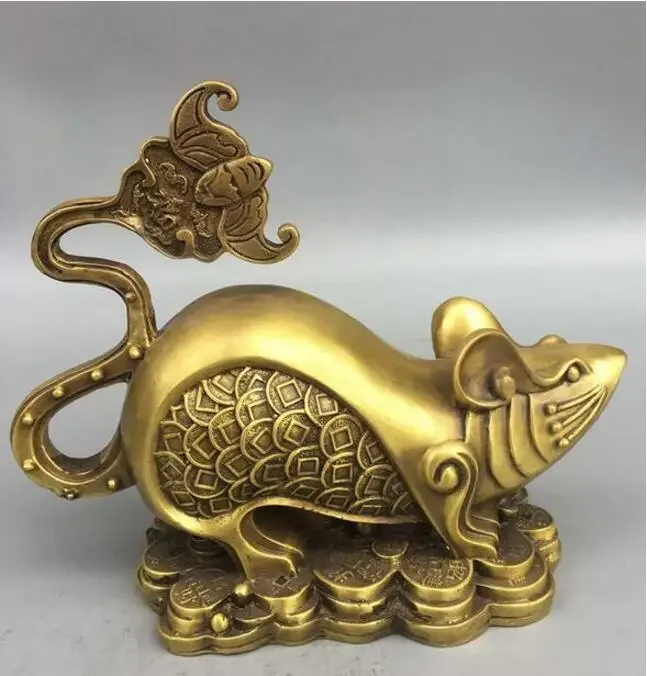 Copper Statue Collection fine workmanship brass wealth gold money rat craft statue Free Shipping