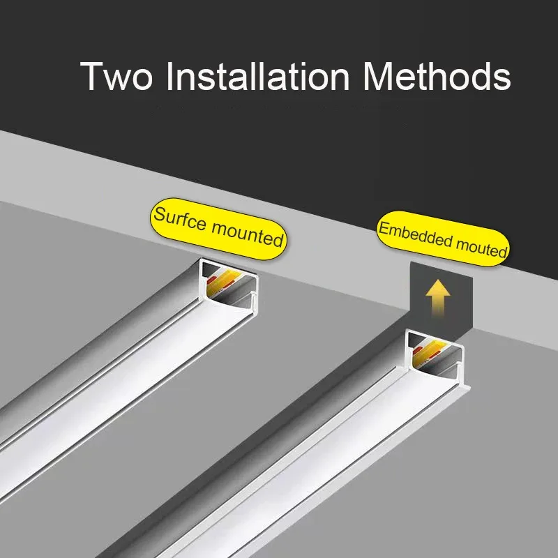 YW/V/U Shape Embedded Trimless LED Aluminum Profile Ceiling Drywall Channel Indoor Recessed Hidden Bar Strip Lighting