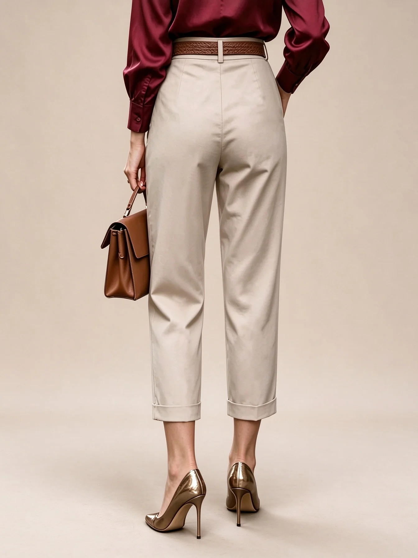 Women's High-Waisted Pleated Trousers, with Cuffed Hem and Nine-Point Length Design, Side Pockets, and Button-Zip Closure. Solid Color Straight-Leg Suit Pants, Suitable for Office, Business Occasions, and Everyday Wear, Belt Not Included.