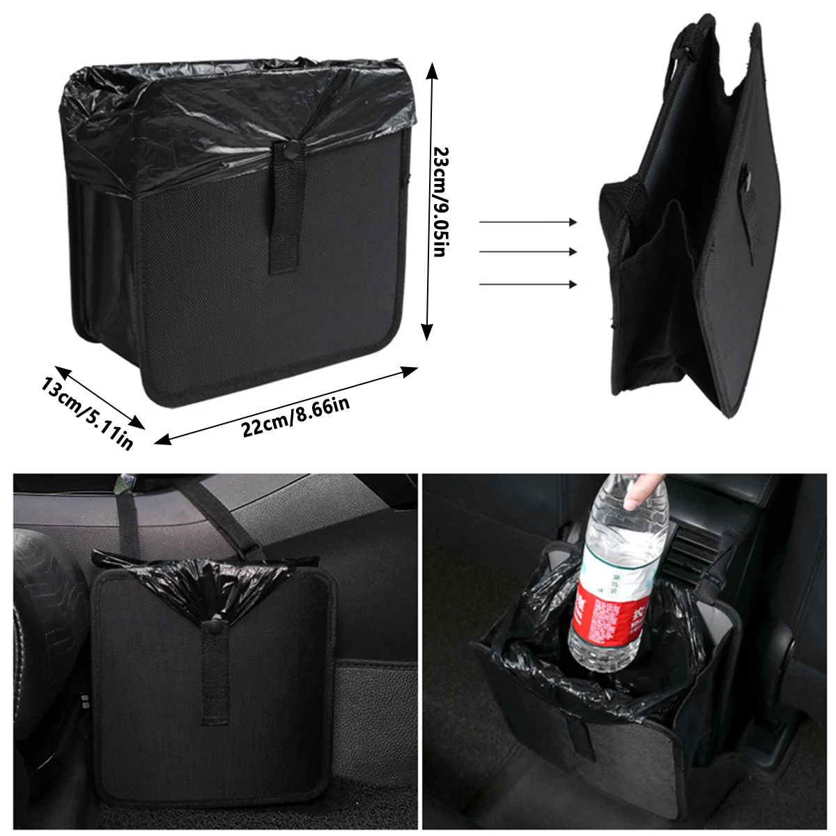 Foldable Car Trash Can 6.58L Car Trash Organizer Bin Portable Hanging Car Dustbin Storage Bag with Adjustable Strap Waterproof