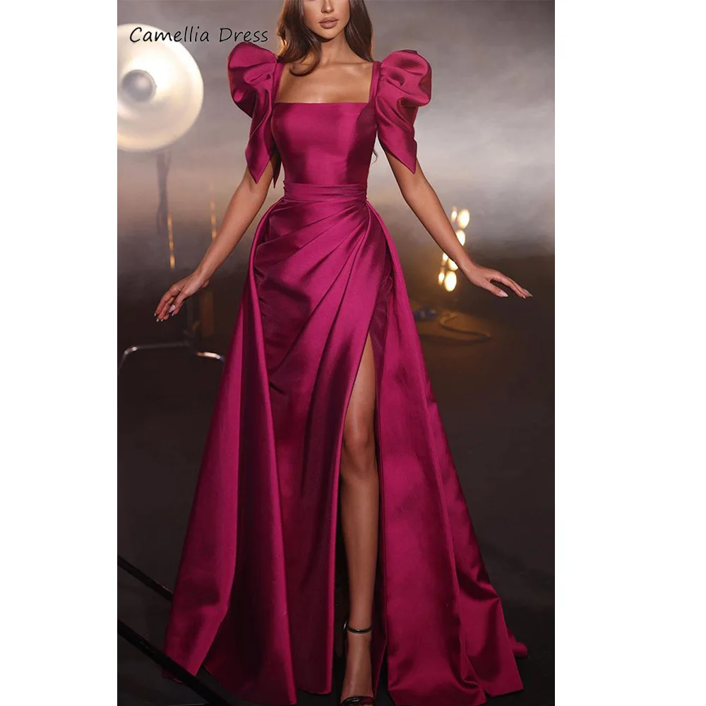 

New Prom Dress 2024 A Line Square Puff Long With Slit Prom Dresses Woman Party Night Floor-Length Robe De Soiree فستان سهرة