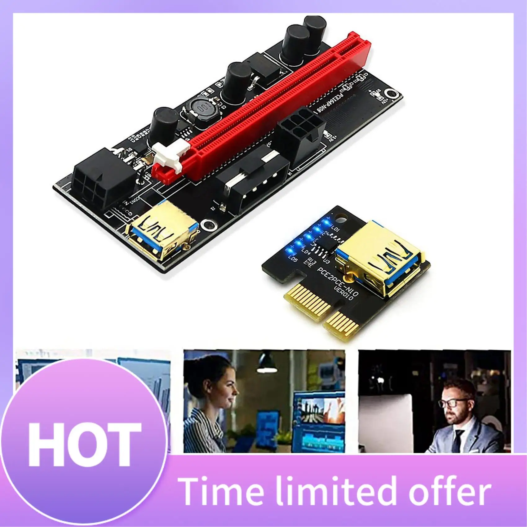 

B68A Новая версия, горизонтальная установка, адаптер-удлинитель 009S Plus PCI-E от 1X до 16X с синей светодиодной вспышкой для BTC Miner
