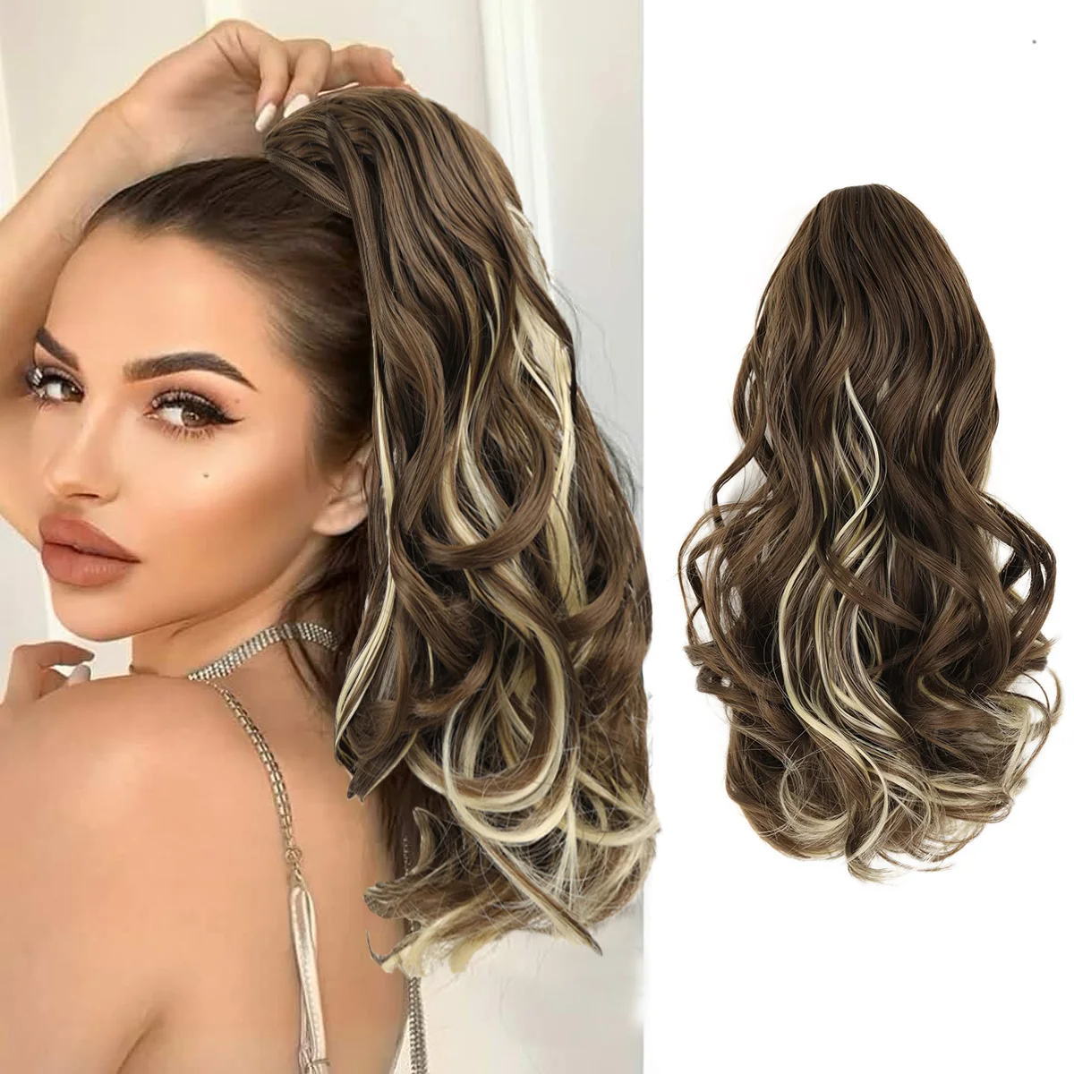 

14-дюймовый синтетический объемный волнистый вьющийся хвост на заколке для волос, большая волна, искусственные шиньоны, хвост на шнурке для женщин