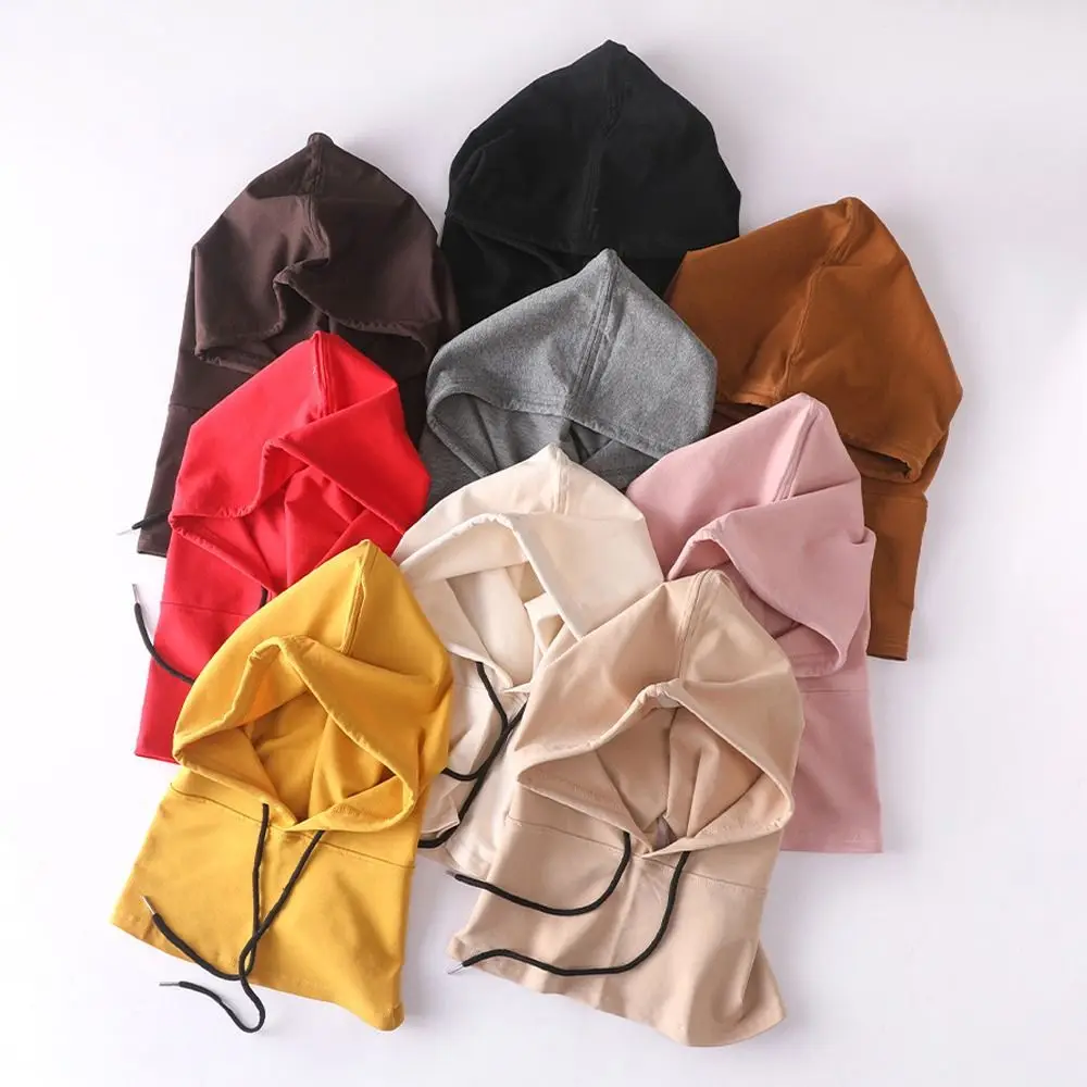 Streetwear Soft Cotton Balaclava Windproof Winter Neck Warm Hooded Hat Beanies Outdoor Sports Light Thin Hood Scarf Unisex