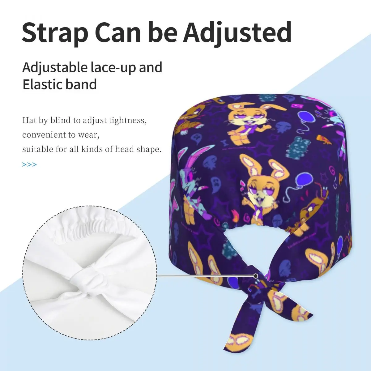 Touca de Enfermeira FNAF At Freddy's, Touca Médica Divertida e Confortável com Elástico para Homens e Mulheres com Cabelos Longos, Toucas de Trabalho