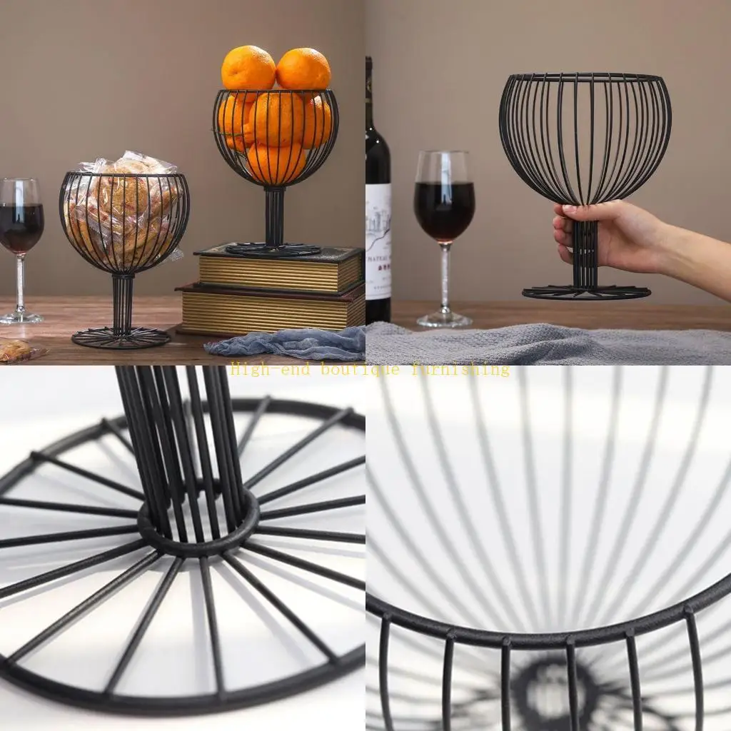 L9NB Fruit Basket Vegetable Bowl like Wine Cup Geometric Hollow Iron Crafts Home Livi