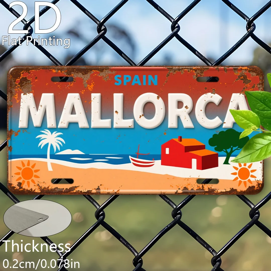 2D Flat, 1pc, Retro Aluminum Sign, Decorative Plaque Statues 12*6in, Mallorca, Spanish Island Paradise, Home Decor, Vintage