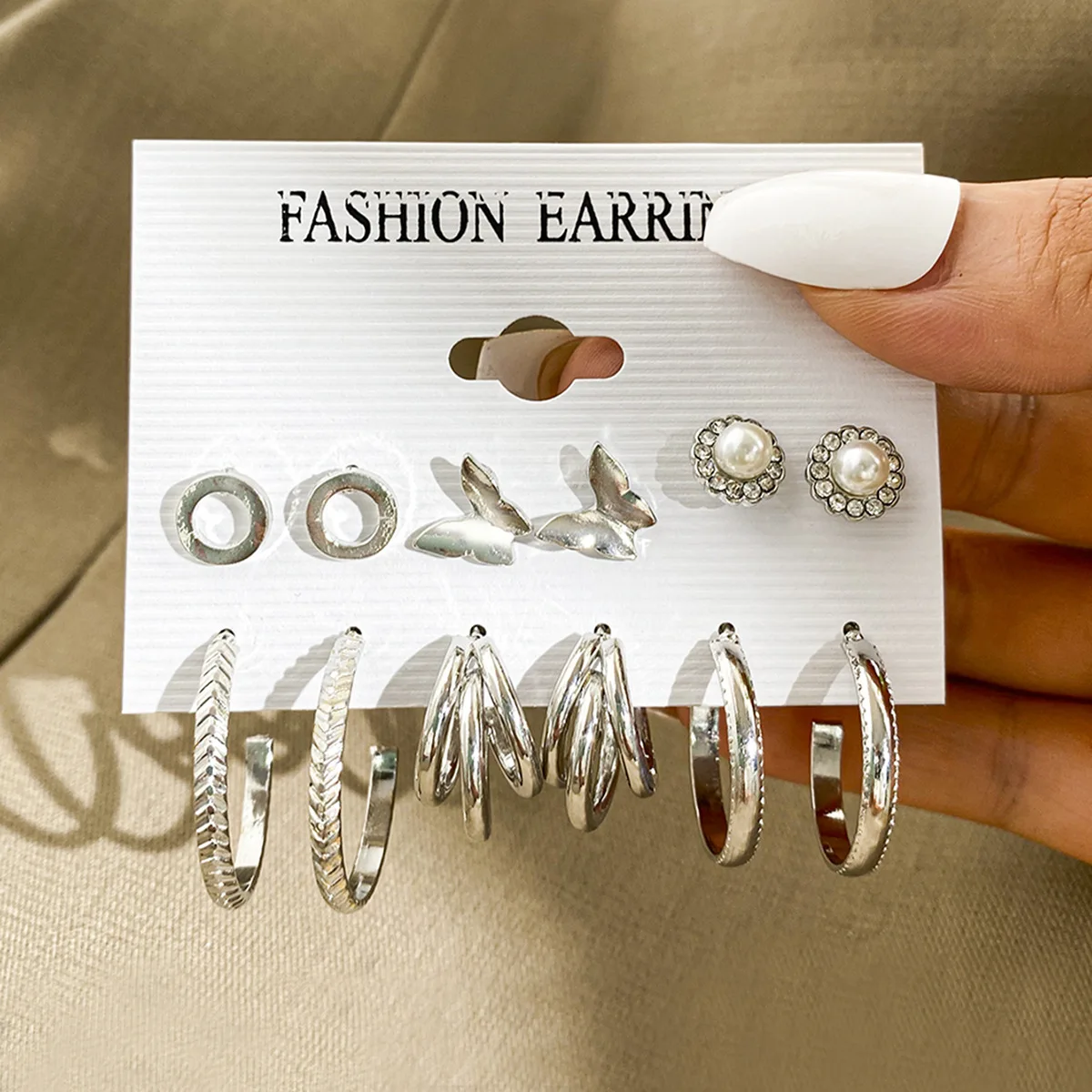 LATS 6 Pairs Silver Color Vintage Pearl Butterfly Earrings Set for Women Girl C Type Creative Hoop Earrings 2022 Fashion Jewelry