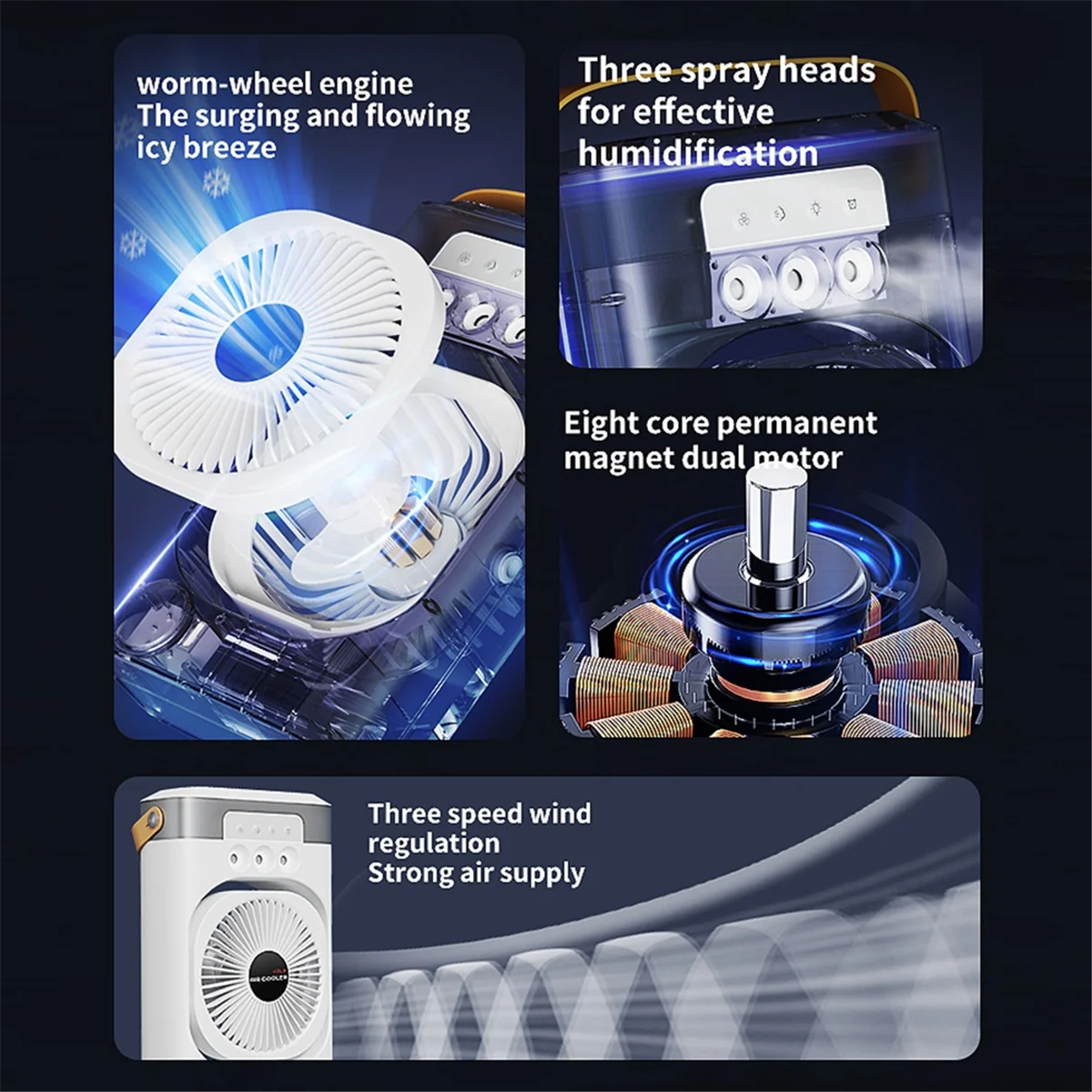 F4S-cВентилятор кондиционера Портативный настольный увлажнитель воздуха Бытовой небольшой вентилятор воздушного охлаждения с красочными ночниками для