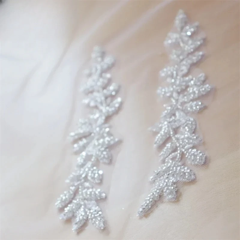 10 Pieces. Silver Bead Flower Leaf Embroidery Decal. Handmade  Patch Wedding Headwear Clothing Background Decoration Accessories