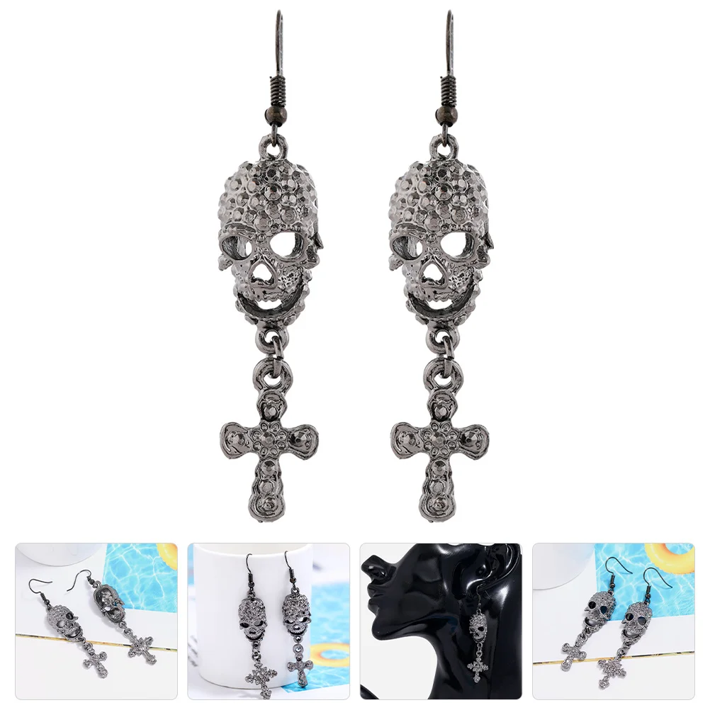 

1Pair Skull Earrings Metal Halloween Dangle Earrings Punk Cool Jewelry for Women Party Gift Skull Jewelry for Women